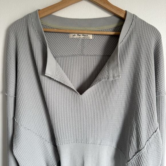 FREE PEOPLE We The Free Monterey Thermal Gray Long Sleeve Top Small Oversized - Picture 6 of 14